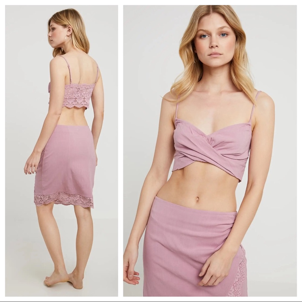 FREE PEOPLE BOHO KNIT MINI SKIRT CAMI TANK CROP TOP BOHEMIAN 2 PIECE SET A3C - Picture 5 of 16